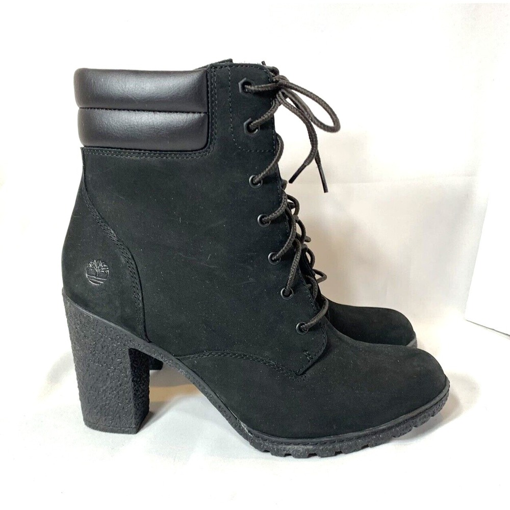 NEW Timberland Ankle Boots Womens 9.5 Black Tillston High Heel Water Resistant